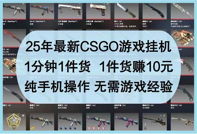 （14439期）25年最新CSGO游戏挂机，1分钟1件货，1件货赚10元 纯手机操作 无需游戏经验9-enhui99