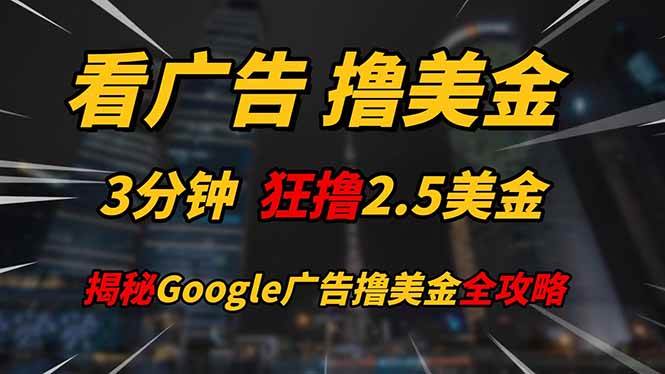（14701期）看广告，撸美金！！3分钟赚2.5美金！！日入200美金不是梦！揭秘Google…9-enhui99