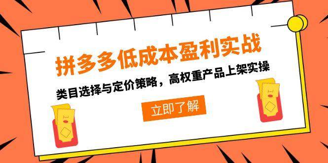 （15143期）拼多多低成本盈利实战，类目选择与定价策略，高权重产品上架实操9-enhui99