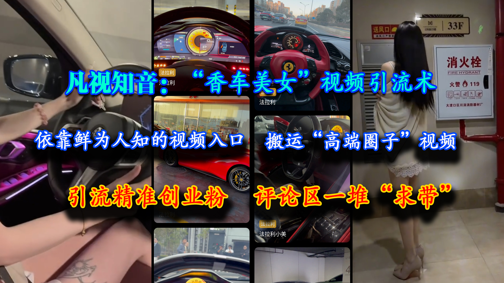 （15199期）凡视知音：“香车美女”视频引流术，依靠鲜为人知的视频入口，搬运“高端圈子”视频，引流精准创业粉，评论区一堆“求带”9-enhui99