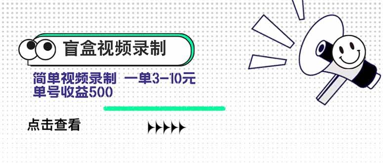（15667期）盲盒视频录制项目 简单录制视频 一单3-10元 单号收益5009-enhui99