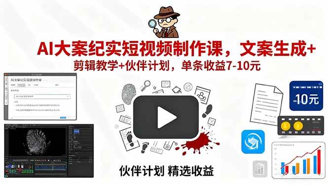 （15992期）AI大案纪实短视频制作课，文案生成+剪辑教学+伙伴计划，单条收益7-10元9-enhui99