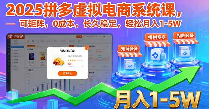 （16088期）2025拼多多虚拟电商系统课，可矩阵，0成本，长久稳定，轻松月入1-5W9-enhui99