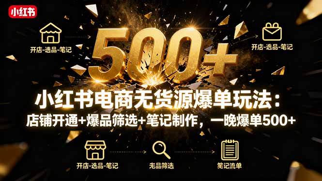 （16256期）小红书电商无货源爆单玩法：店铺开通+爆品筛选+笔记制作，一晚爆单500+9-enhui99
