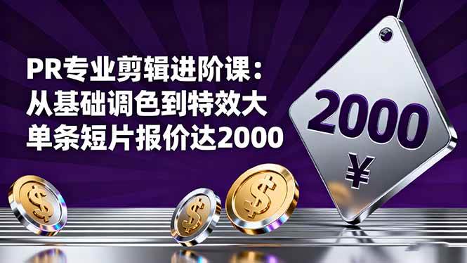 （16381期）PR专业剪辑进阶课：从基础调色到特效大片的进阶技能，单条短片报价达20009-enhui99