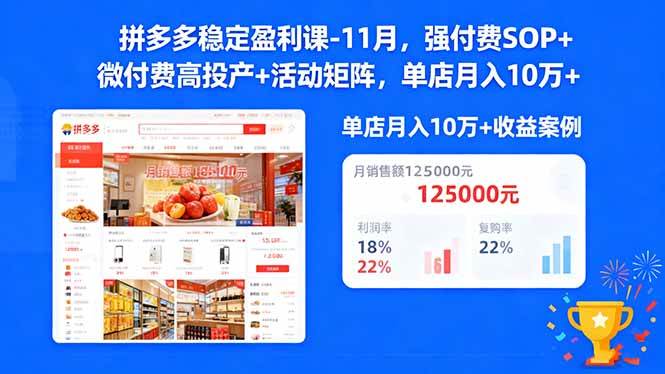 （16557期）拼多多稳定盈利课-11月，强付费SOP+微付费高投产+活动矩阵，单店月入10w+9-enhui99
