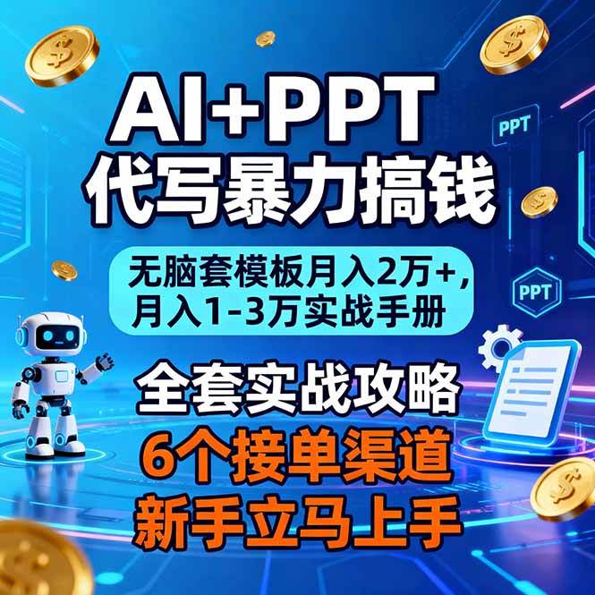 (16783期)AI+PPT代写暴力搞钱:无脑套模板月入2万+,月入1-3万实战手册9-enhui99