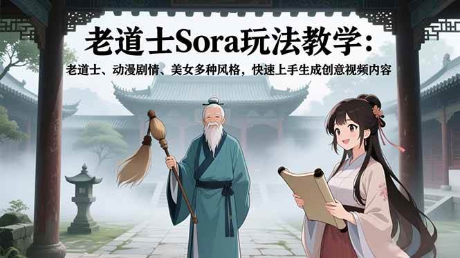 (16862期)老道士Sora玩法教学:老道士、动漫剧情、美女多种风格,快速上手生成创意视频内容9-enhui99