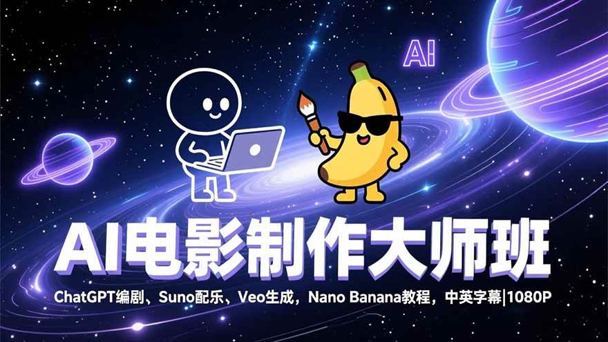 图片[1]9-（17011期）AI电影制作大师班：ChatGPT编剧、Suno配乐、Veo生成，Nano Banana教程，中英字幕|1080P9-enhui99