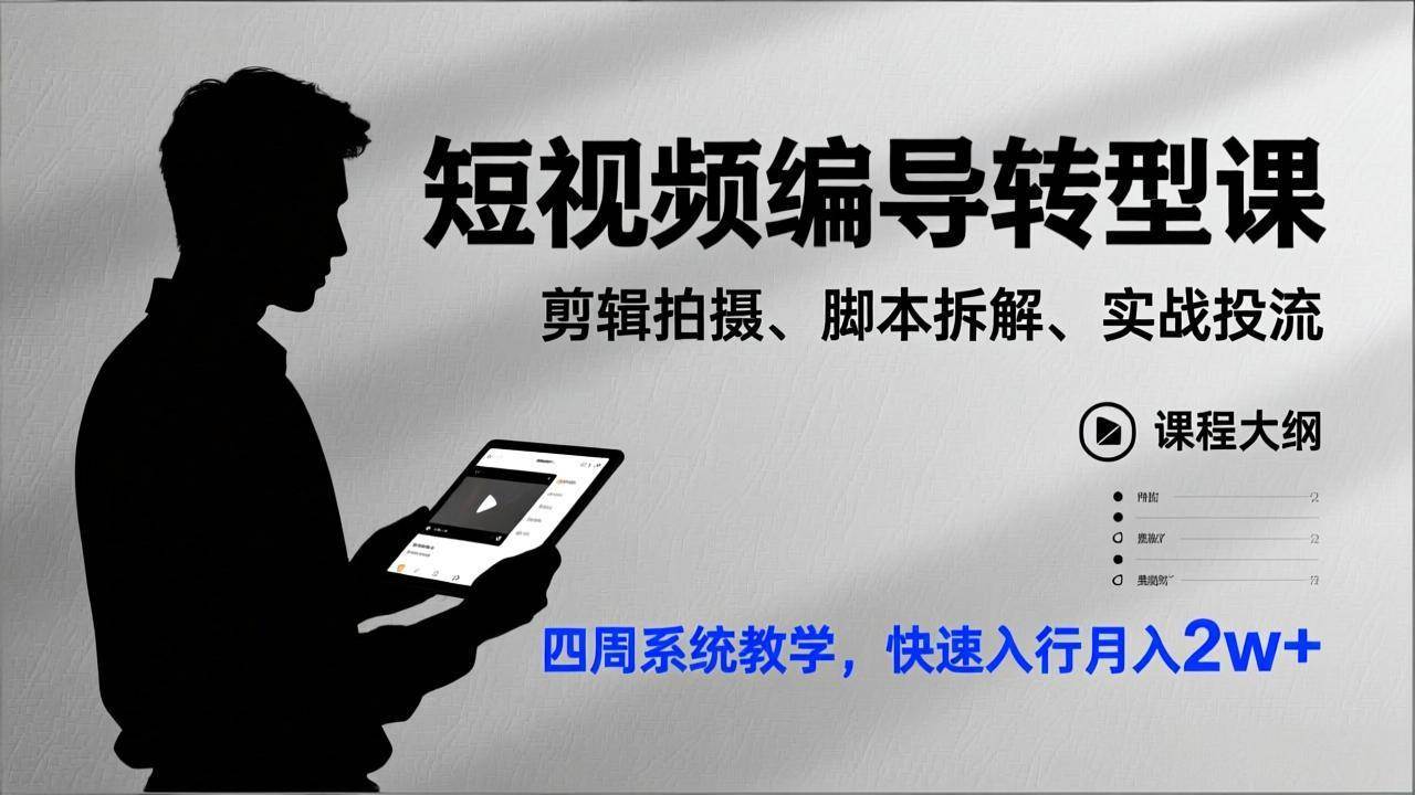 （17062期）短视频编导转型课，剪辑拍摄、脚本拆解、实战投流，四周系统教学，快速入行月入2w+9-enhui99