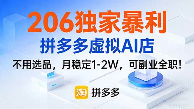 （17234期）206独家暴利，拼多多虚拟AI店，不用选品，月稳定1-2W，可副业全职！9-enhui99