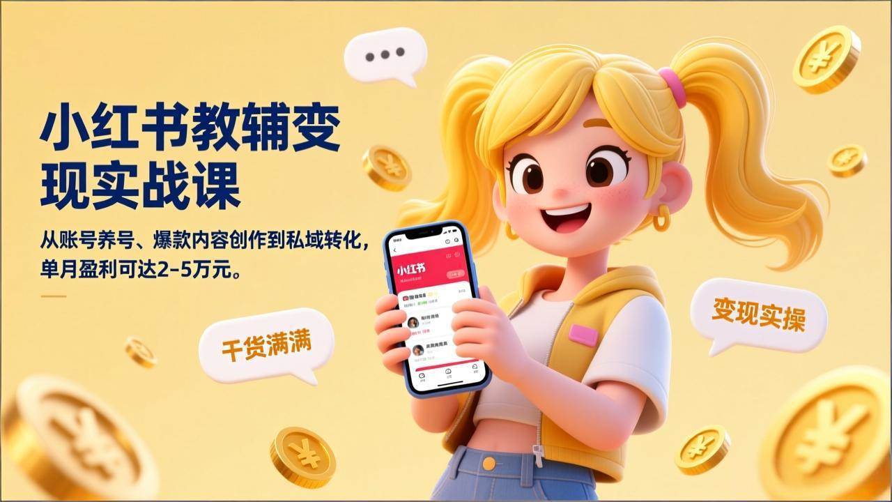 （17334期）小红书教辅变现实战课，从账号养号、爆款内容创作到私域转化，单月盈利可达2-5万元9-enhui99